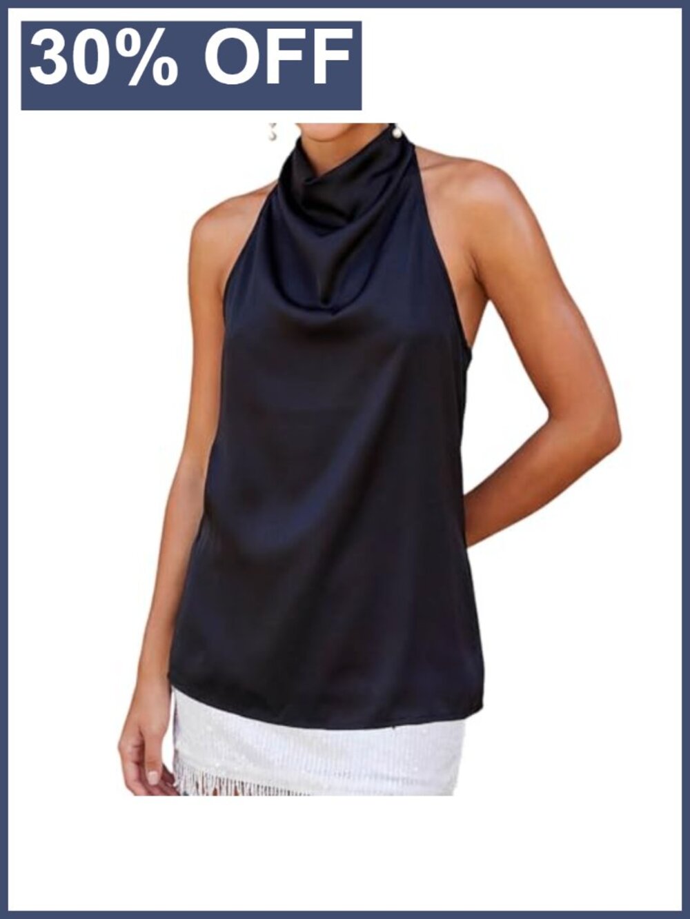Satin High Neck Cowl Halter Top Sleeveless Blouse Office Party